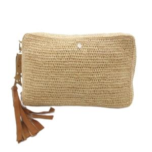 ショルダーバッグ ラフィア ファスナー タッセル ベージュ /JS