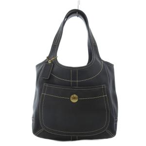 10743 エルゴ ステッチデザイン レザートートバッグ ハンドバッグ ロゴ 黒 ブラック /FT