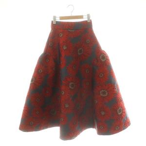 サイドボリュームジャガードスカート フレア ロング 0 グレー レッド /DF OS