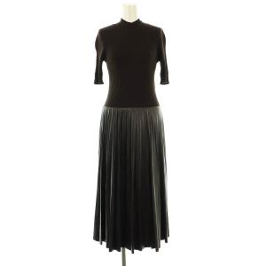 24AW La maglia プリーツコンビニットドレス ワンピース フェイクレザー 40 茶 /MI