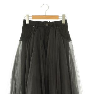 OBLI 25SS デニムチュールスカート フレア 切替 0 黒 /MI OS