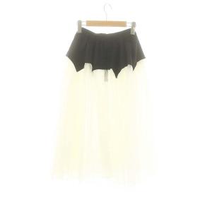 OBLI 25SS スカラップチュールスカート フレア ロング 0 ブラック ホワイト /HK OS