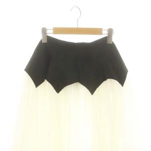 OBLI 25SS スカラップチュールスカート フレア ロング 0 ブラック ホワイト /HK OS