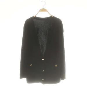 メタル釦カットカーディガン Vネック 長袖 36 黒 ブラック /AT OS