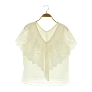24SS 刺繍ラッフルカラーノースリーブ トップ ブラウス Vネック F ホワイト /MY OS