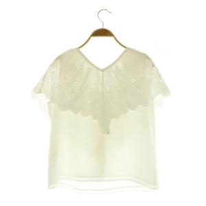 Diagram GRACE CONTINENTAL 24SS 刺繍ラッフルカラーノースリーブ トップ ブラウス Vネック F ホワイト /MY OS