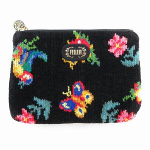 美品 ハイジ フラットポーチ シュニール織 総柄 黒 ブラック /AE