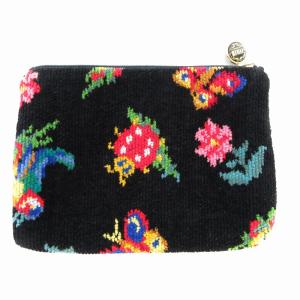 FEILER 美品 ハイジ フラットポーチ シュニール織 総柄 黒 ブラック /AE