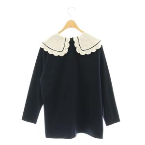 yori スカラップカラーロンTee トップス カットソー 長袖 F ネイビー /HK OS