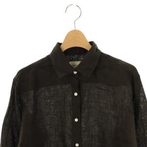 UNITED ARROWS リネン レギュラーカラー シャツ 長袖 38 黒 ブラック /AT OS