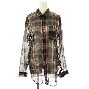 チェック柄シルクシアーシャツ 36 ブラック レッド