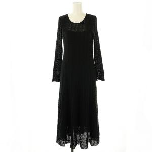 23AW ストレッチレースフレアワンピース 長袖 ロング コットン 38 黒 /NR OS
