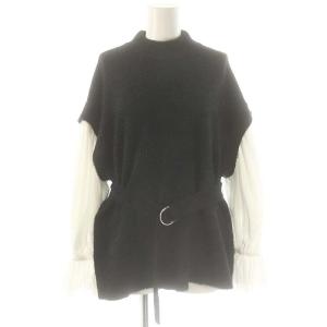 24SS フェザーニットコンビトップ セーター 長袖 36 ブラック /HK OS