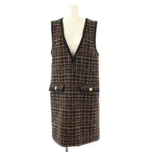 24AW チドリツイードワンピース ジャンパースカート ウール混 36 黒 ピンク 緑 /MI OS