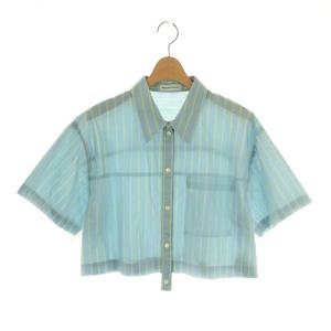 See-through Layered Tulle Shirt半袖シャツ ブラウス 前開き ストライプ