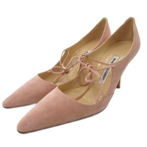 パンプス ヒール スエード レースアップ 38.5 ピンク /JS