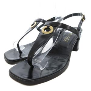 スクエアサンダル トング ロゴ レザー 36C 黒 ブラック /JS