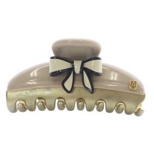 リボン ヘアクリップ ロゴ ベージュ ゴールド色 /SR30