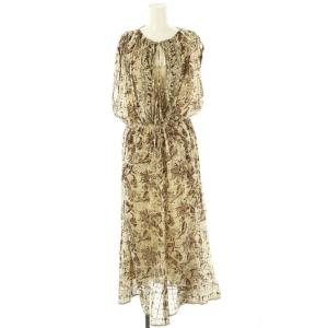 ブロックプリントワンピース リボン インナー付き F ベージュ 茶 /MI OS