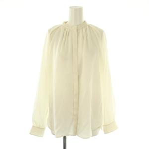 ギャザーノーカラーブラウス ウール混 シルク混 36 白 /MI OS