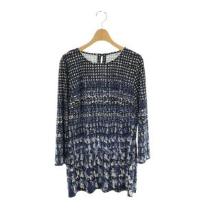 プリントチュニック 長袖 総柄 13+ 紺 ネイビー /AT OS