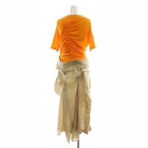 ENFOLD リネン ギャザー ドッキング ワンピース マキシ ロング 半袖 38 オレンジ ベージュ /AT OS