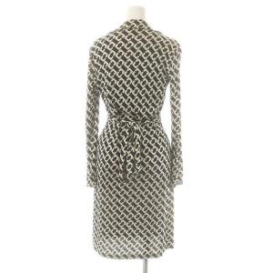 DIANE von FURSTENBERG シルク総柄カシュクールワンピース 0 ブラック アイボリー /DO OS