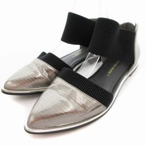 パンプス ポインテッドトゥ ローヒール 35 シルバーカラー 黒 ブラック /OU