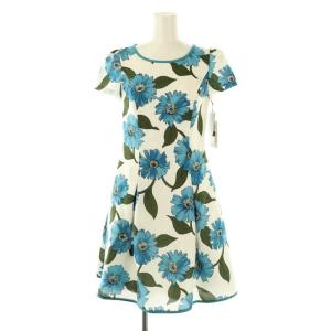 花柄 半袖ワンピース 36 白 青 緑 黒 /MI OS