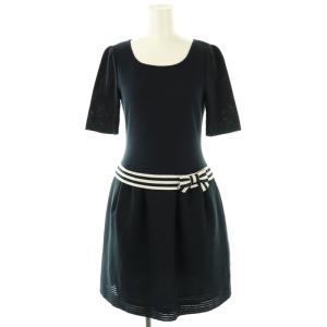 ニット 切替 リボン ワンピース 36 紺 /MI OS