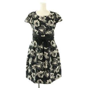花柄 リボン ワンピース 36 黒 白 /MI OS