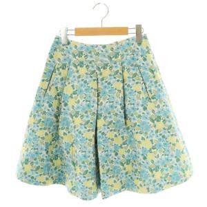 花柄 ひざ丈 スカート フレア 36 水色 黄色 緑 /MI OS
