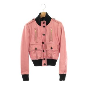 155710 レザー ボンバージャケット 36 ピンク ブラック