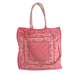SMチェーンキルトトートバッグ ペイズリー柄 バンダナフラミンゴ ナイロン ピンク /MI OS