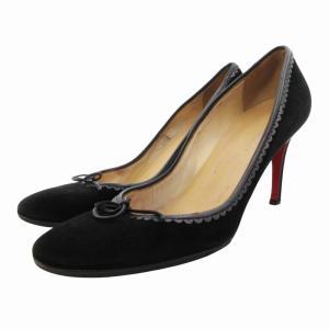 パンプス シューズ ハイヒール リボンモチーフ スエード 37.5 24.5cm 黒 ブラック /HO