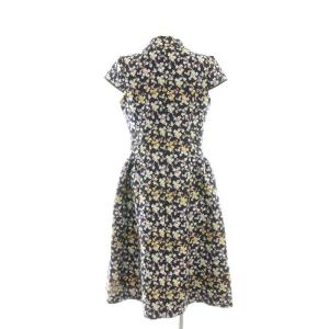 René グログランリボンフラワージャガードワンピース 36 ネイビー マルチカラー 6236410