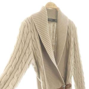 LAUREN RALPH LAUREN バックルドショールカラーニットジャケット XS ベージュ /SY OS