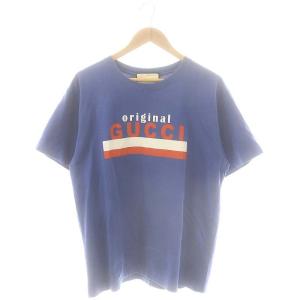 616036 ORIGINAL GUCCI Tシャツ ロゴ プリント S 青 /MI OS