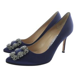 美品 マノロブラニク ハンギシ サテン サンダル ライトベージュ 37 箱付き MANOLO BLAHNIK(マノロブラニク) / ハンギシ/ビジュー/サテン