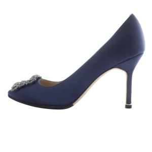 MANOLO BLAHNIK ハンギシ パンプス 37 ネイビー