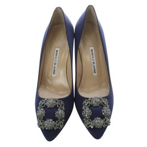 MANOLO BLAHNIK ハンギシ パンプス 37 ネイビー