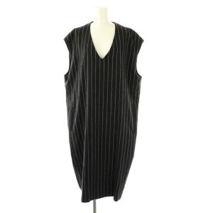 ウールストライプジャンパースカート ワンピース Vネック 36 黒 白 /MI OS