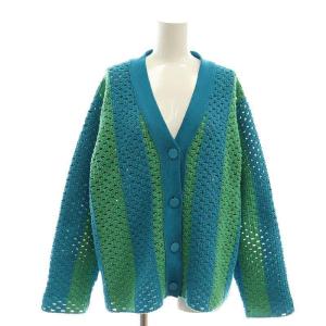 レリタージュ l’heritage 24SS クロッシェ風ストライプカーディガン ニット Vネック ターコイズブルー