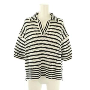 スキッパーボーダーポロニット プルオーバー 半袖 ブラック ホワイト /DF OS