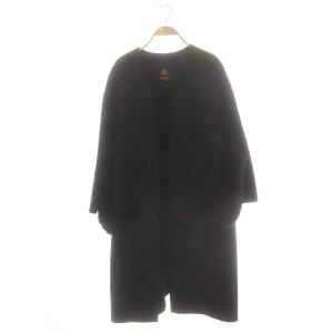 ケヌキファーポケットノーカラーコート ウール フォックスファー 34