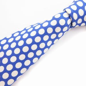 美品 ネクタイ レギュラータイ ドット柄 絹 シルク 青 ブルー 白 ホワイト /OU SH