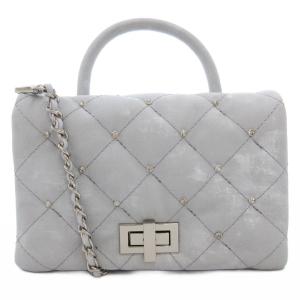美品 ハンドバッグ チェーンショルダー 2WAY キルティング ミニ ライトグレー /AE