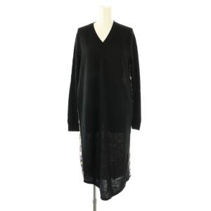 ペイズリー柄切替ニットワンピース Vネック 長袖 ウール M ブラック マルチカラー /DO OS