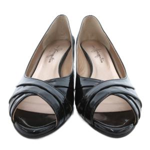 GINZA Kanematsu パンプス エナメル オープントゥ 24.5cm 黒 ブラック /JS