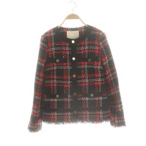 チェックツイードノーカラージャケット 36